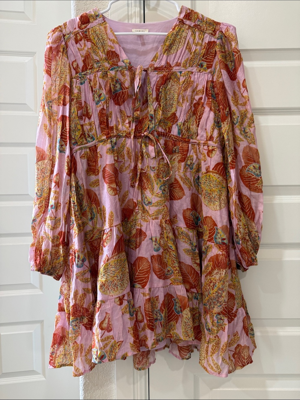 JODIFL- Floral Tie-Front Dress - Pink and Rust